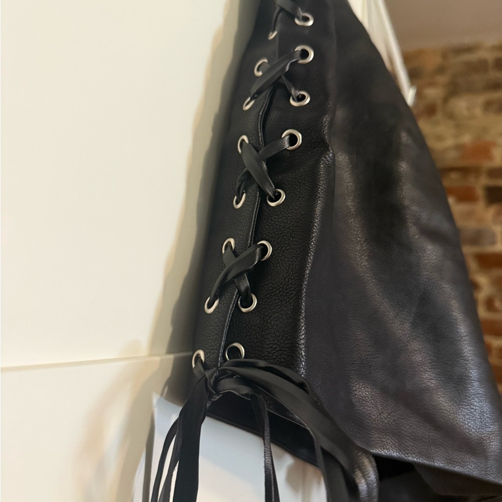12th Tribe Black Lace-Up High Waist Leather Shorts - Picture 3 of 4